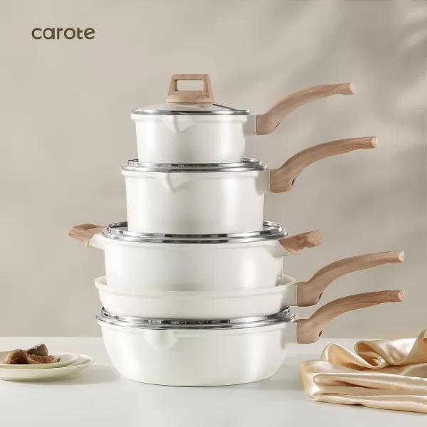 imageCAROTE 11 Piece Pots and Pans Ceramic Cookware Non Stick Health Induction Cookware Kitchen Cooking Set with Saucepan Set PFAS FreeCeramic