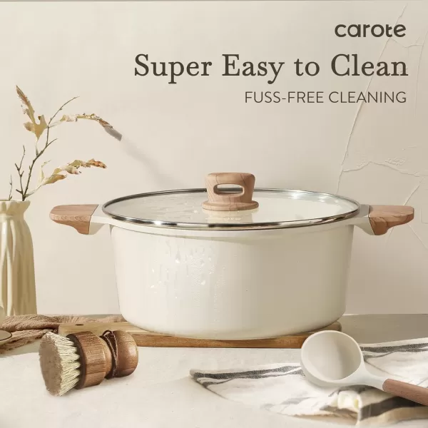 imageCAROTE 11 Piece Pots and Pans Ceramic Cookware Non Stick Health Induction Cookware Kitchen Cooking Set with Saucepan Set PFAS FreeCream White