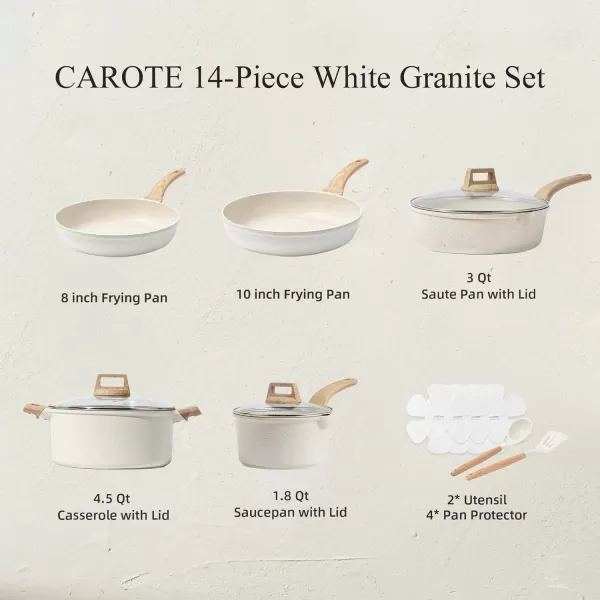 imageCAROTE 11 Piece Pots and Pans Ceramic Cookware Non Stick Health Induction Cookware Kitchen Cooking Set with Saucepan Set PFAS FreeCream White