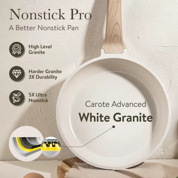 imageCAROTE 11 Piece Pots and Pans Ceramic Cookware Non Stick Health Induction Cookware Kitchen Cooking Set with Saucepan Set PFAS FreeCream White