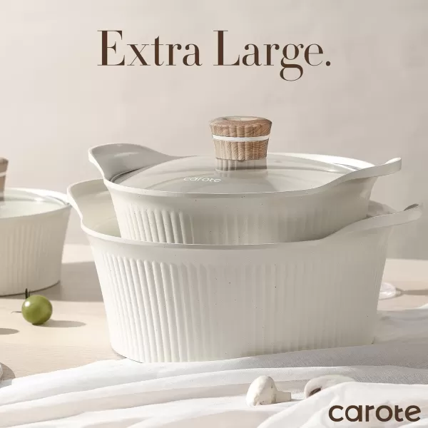 imageCAROTE 11 Piece Pots and Pans Ceramic Cookware Non Stick Health Induction Cookware Kitchen Cooking Set with Saucepan Set PFAS FreeCream White