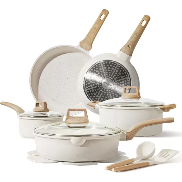 imageCAROTE 11 Piece Pots and Pans Ceramic Cookware Non Stick Health Induction Cookware Kitchen Cooking Set with Saucepan Set PFAS FreeCream White