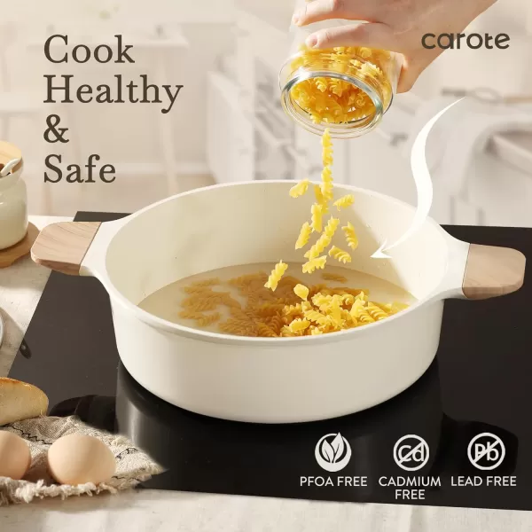 imageCAROTE 11 Piece Pots and Pans Ceramic Cookware Non Stick Health Induction Cookware Kitchen Cooking Set with Saucepan Set PFAS FreeCream White