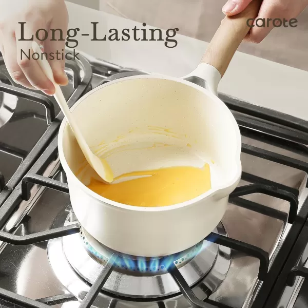 imageCAROTE 11 Piece Pots and Pans Ceramic Cookware Non Stick Health Induction Cookware Kitchen Cooking Set with Saucepan Set PFAS FreeCream White