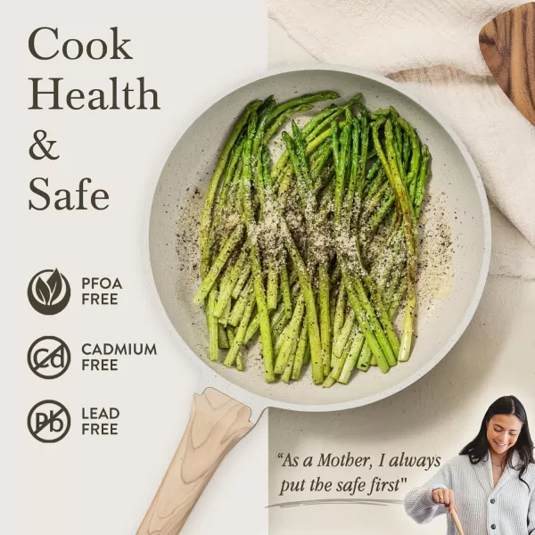 imageCAROTE 11 Piece Pots and Pans Ceramic Cookware Non Stick Health Induction Cookware Kitchen Cooking Set with Saucepan Set PFAS FreeCream White