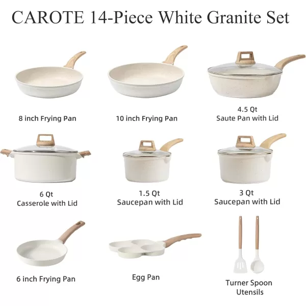 imageCAROTE 11 Piece Pots and Pans Ceramic Cookware Non Stick Health Induction Cookware Kitchen Cooking Set with Saucepan Set PFAS FreeCream White