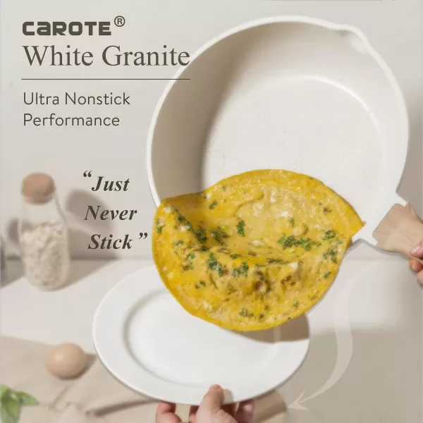 imageCAROTE 12Inch Nonstick Deep Frying Pan with Lid 55 Qt Jumbo Cooker Saute Pan with Pour Spout Skillet Induction Cookware Non Stick Cooking Pan Kitchen Pan PFOA Free White GraniteCream White