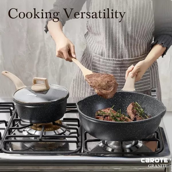 imageCAROTE 12Inch Nonstick Deep Frying Pan with Lid 55 Qt Jumbo Cooker Saute Pan with Pour Spout Skillet Induction Cookware Non Stick Cooking Pan Kitchen Pan PFOA Free White GraniteClassic Granite
