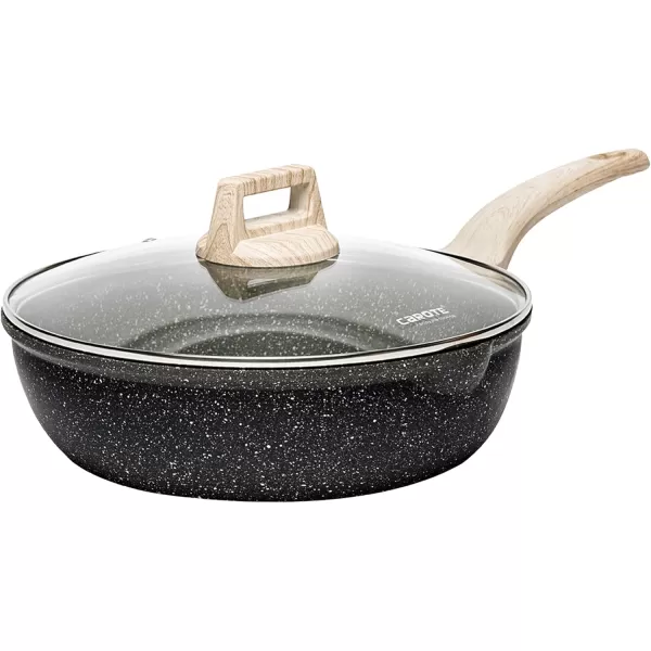 imageCAROTE 12Inch Nonstick Deep Frying Pan with Lid 55 Qt Jumbo Cooker Saute Pan with Pour Spout Skillet Induction Cookware Non Stick Cooking Pan Kitchen Pan PFOA Free White GraniteClassic Granite