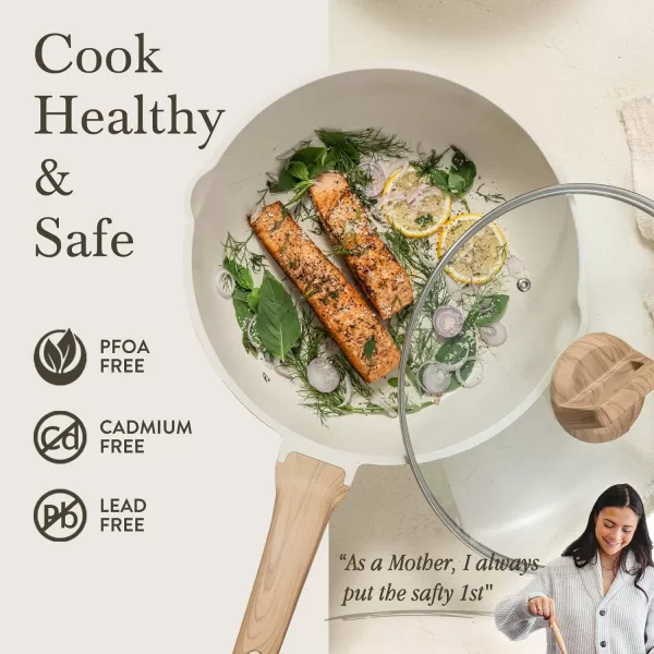 imageCAROTE 12Inch Nonstick Deep Frying Pan with Lid 55 Qt Jumbo Cooker Saute Pan with Pour Spout Skillet Induction Cookware Non Stick Cooking Pan Kitchen Pan PFOA Free White GraniteCream White