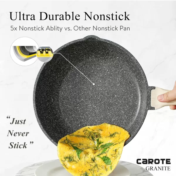 imageCAROTE 12Inch Nonstick Deep Frying Pan with Lid 55 Qt Jumbo Cooker Saute Pan with Pour Spout Skillet Induction Cookware Non Stick Cooking Pan Kitchen Pan PFOA Free White GraniteClassic Granite