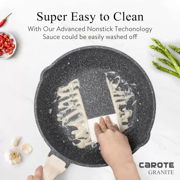 imageCAROTE 12Inch Nonstick Deep Frying Pan with Lid 55 Qt Jumbo Cooker Saute Pan with Pour Spout Skillet Induction Cookware Non Stick Cooking Pan Kitchen Pan PFOA Free White GraniteClassic Granite