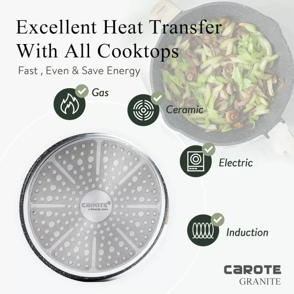 imageCAROTE 12Inch Nonstick Deep Frying Pan with Lid 55 Qt Jumbo Cooker Saute Pan with Pour Spout Skillet Induction Cookware Non Stick Cooking Pan Kitchen Pan PFOA Free White GraniteClassic Granite