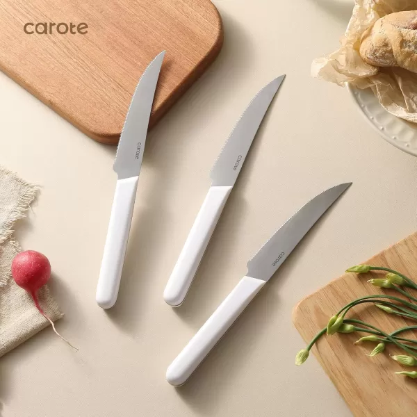 imageCAROTE 12PCS Knife Set Stainless Steel Kitchen Knife Set with Drawer Store Kinife Organizer Cutlery Knife Set with Block Dishwasher Safe White Include KnivesWhite
