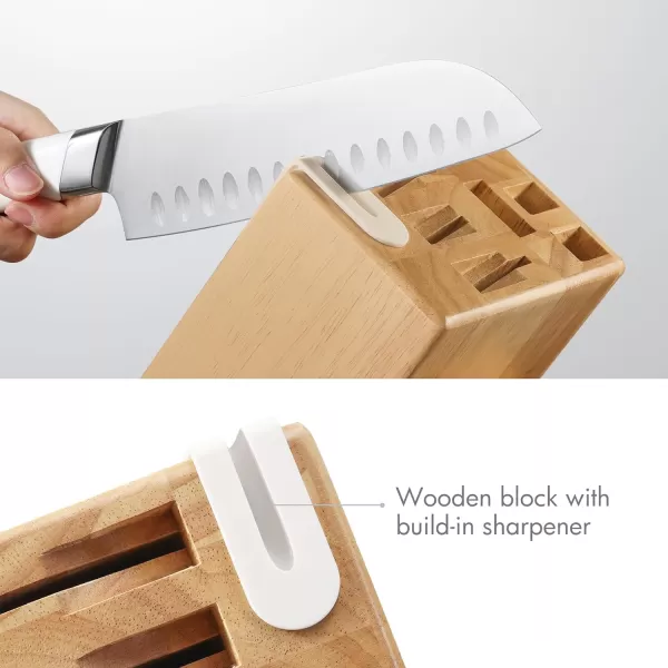 imageCAROTE 12PCS Knife Set Stainless Steel Kitchen Knife Set with Drawer Store Kinife Organizer Cutlery Knife Set with Block Dishwasher Safe White Include KnivesAlabaster
