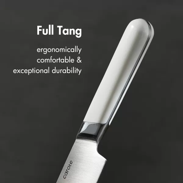 imageCAROTE 12PCS Knife Set Stainless Steel Kitchen Knife Set with Drawer Store Kinife Organizer Cutlery Knife Set with Block Dishwasher Safe White Include KnivesAlabaster