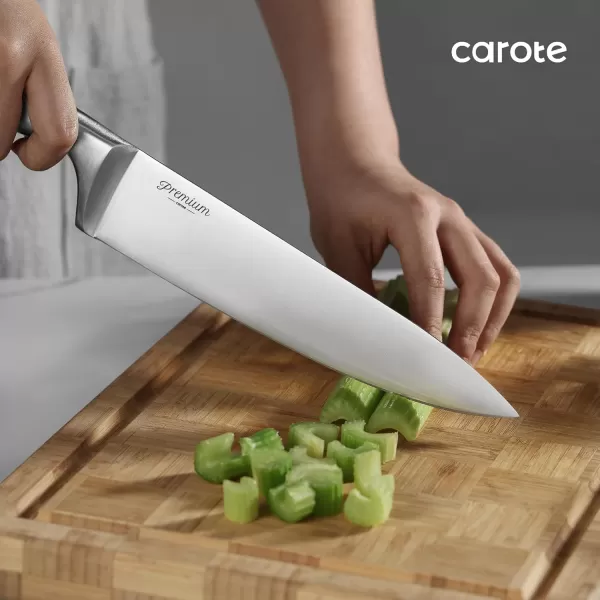 imageCAROTE 12PCS Knife Set Stainless Steel Kitchen Knife Set with Drawer Store Kinife Organizer Cutlery Knife Set with Block Dishwasher Safe White Include KnivesSilver