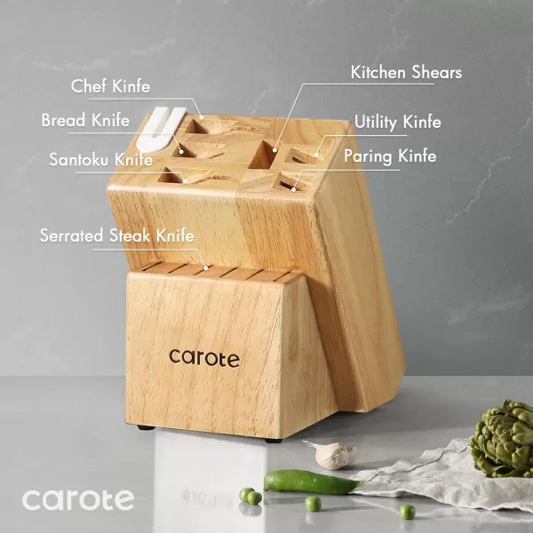 imageCAROTE 12PCS Knife Set Stainless Steel Kitchen Knife Set with Drawer Store Kinife Organizer Cutlery Knife Set with Block Dishwasher Safe White Include KnivesAlabaster