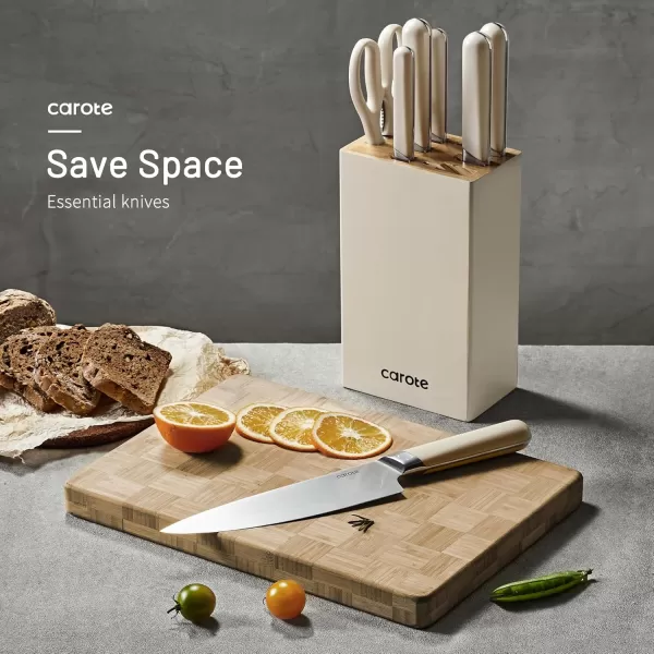 imageCAROTE 12PCS Knife Set Stainless Steel Kitchen Knife Set with Drawer Store Kinife Organizer Cutlery Knife Set with Block Dishwasher Safe White Include KnivesBrown