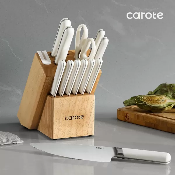 imageCAROTE 12PCS Knife Set Stainless Steel Kitchen Knife Set with Drawer Store Kinife Organizer Cutlery Knife Set with Block Dishwasher Safe White Include KnivesAlabaster