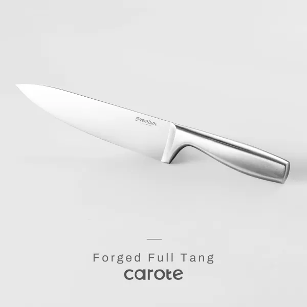 imageCAROTE 12PCS Knife Set Stainless Steel Kitchen Knife Set with Drawer Store Kinife Organizer Cutlery Knife Set with Block Dishwasher Safe White Include KnivesSilver