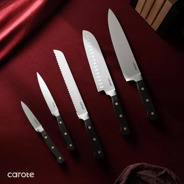 imageCAROTE 14PCS Knife Set with Acrylic Block Kitchen Knives with Builtin Sharpener Cutlery Set with High Carbon Stainless Steel Sharp Blade Dishwasher Safe WhiteBlack