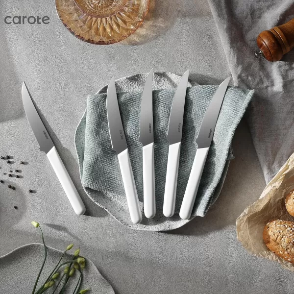 imageCAROTE 14PCS Knife Set with Acrylic Block Kitchen Knives with Builtin Sharpener Cutlery Set with High Carbon Stainless Steel Sharp Blade Dishwasher Safe WhiteWhite