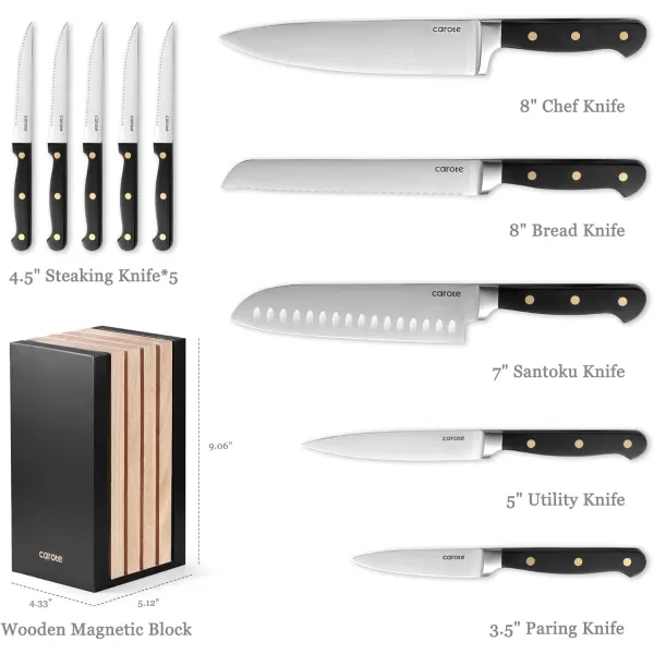 imageCAROTE 14PCS Knife Set with Acrylic Block Kitchen Knives with Builtin Sharpener Cutlery Set with High Carbon Stainless Steel Sharp Blade Dishwasher Safe WhiteBlack