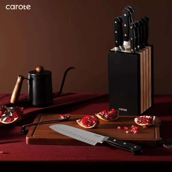 imageCAROTE 14PCS Knife Set with Acrylic Block Kitchen Knives with Builtin Sharpener Cutlery Set with High Carbon Stainless Steel Sharp Blade Dishwasher Safe WhiteBlack