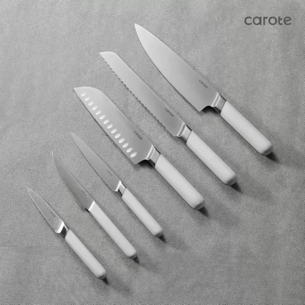 imageCAROTE 14PCS Knife Set with Acrylic Block Kitchen Knives with Builtin Sharpener Cutlery Set with High Carbon Stainless Steel Sharp Blade Dishwasher Safe WhiteWhite