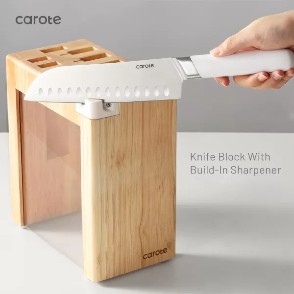 imageCAROTE 14PCS Knife Set with Acrylic Block Kitchen Knives with Builtin Sharpener Cutlery Set with High Carbon Stainless Steel Sharp Blade Dishwasher Safe WhiteWhite