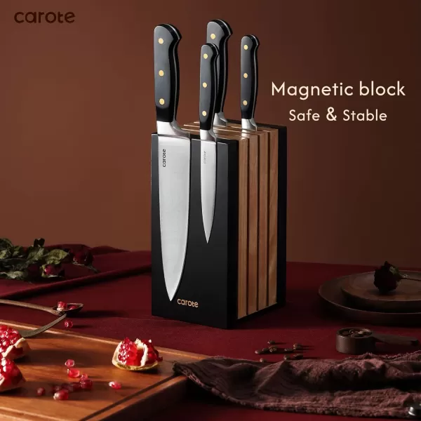 imageCAROTE 14PCS Knife Set with Acrylic Block Kitchen Knives with Builtin Sharpener Cutlery Set with High Carbon Stainless Steel Sharp Blade Dishwasher Safe WhiteBlack