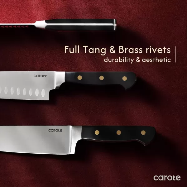 imageCAROTE 14PCS Knife Set with Acrylic Block Kitchen Knives with Builtin Sharpener Cutlery Set with High Carbon Stainless Steel Sharp Blade Dishwasher Safe WhiteBlack