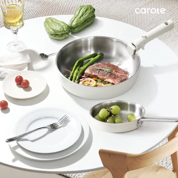 imageCAROTE 14pcs Pots and Pans Set Stainless Steel Cookware Set Detachable Handle Induction Kitchen Cookware Sets with Removable Handle RV Cookware Set Oven Safe Camping Cookware BlackCream