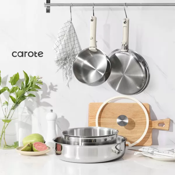 imageCAROTE 14pcs Pots and Pans Set Stainless Steel Cookware Set Detachable Handle Induction Kitchen Cookware Sets with Removable Handle RV Cookware Set Oven Safe Camping Cookware BlackStainless Steel