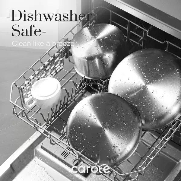 imageCAROTE 14pcs Pots and Pans Set Stainless Steel Cookware Set Detachable Handle Induction Kitchen Cookware Sets with Removable Handle RV Cookware Set Oven Safe Camping Cookware BlackStainless Steel