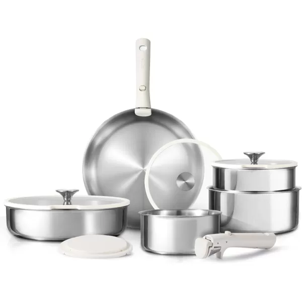 imageCAROTE 14pcs Pots and Pans Set Stainless Steel Cookware Set Detachable Handle Induction Kitchen Cookware Sets with Removable Handle RV Cookware Set Oven Safe Camping Cookware BlackStainless Steel