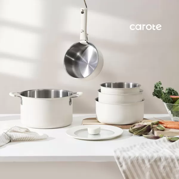 imageCAROTE 14pcs Pots and Pans Set Stainless Steel Cookware Set Detachable Handle Induction Kitchen Cookware Sets with Removable Handle RV Cookware Set Oven Safe Camping Cookware BlackCream