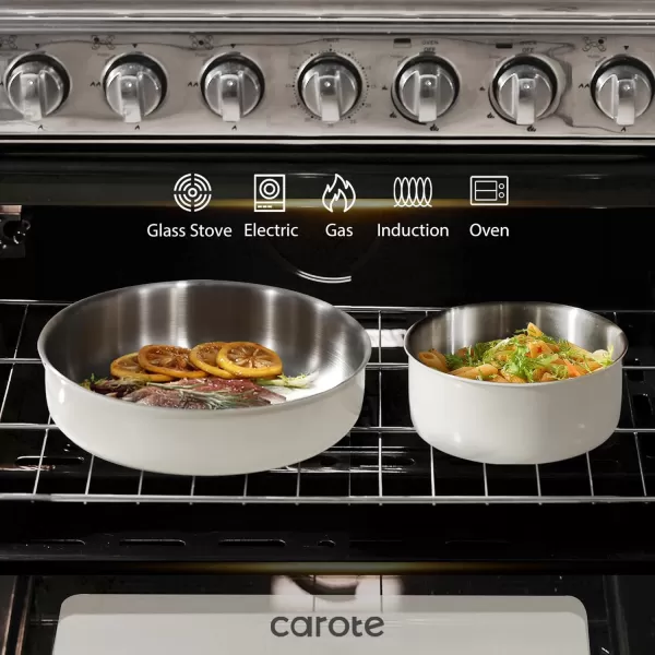 imageCAROTE 14pcs Pots and Pans Set Stainless Steel Cookware Set Detachable Handle Induction Kitchen Cookware Sets with Removable Handle RV Cookware Set Oven Safe Camping Cookware BlackCream