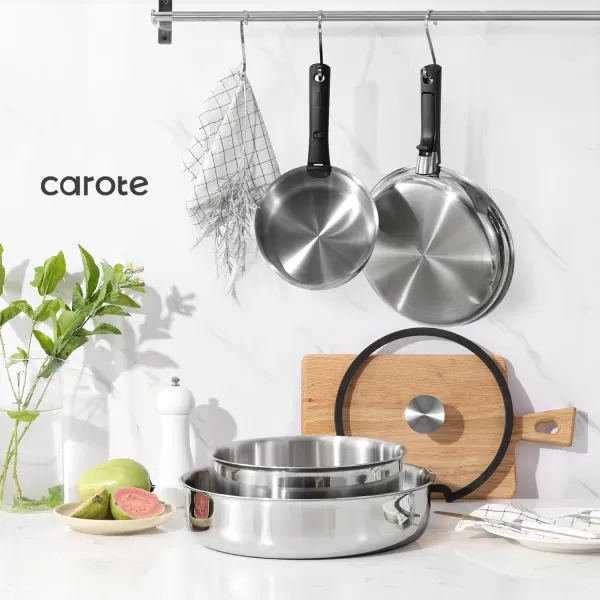 imageCAROTE 14pcs Pots and Pans Set Stainless Steel Cookware Set Detachable Handle Induction Kitchen Cookware Sets with Removable Handle RV Cookware Set Oven Safe Camping Cookware BlackStainless Steel