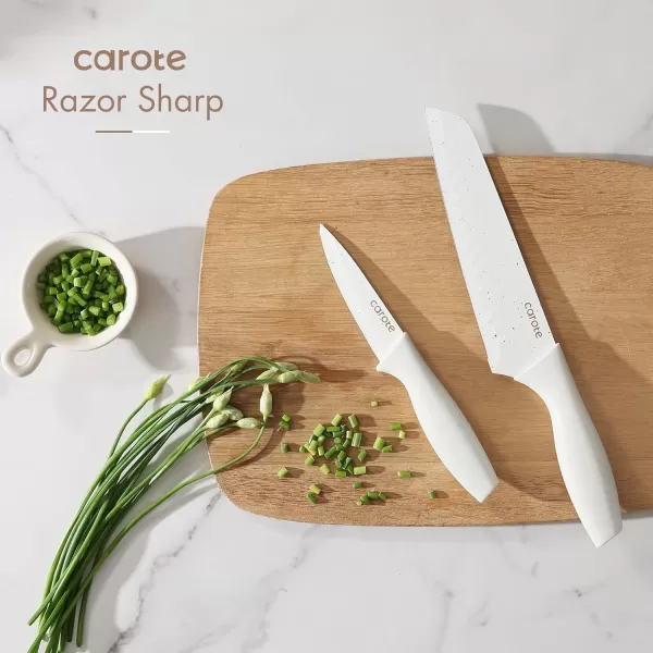 imageCAROTE 15Piece Knife Set Kitchen Knife Block Set Elegant White CeramicCoated Blades with Stylish Wooden Block for Modern Culinary Excellence