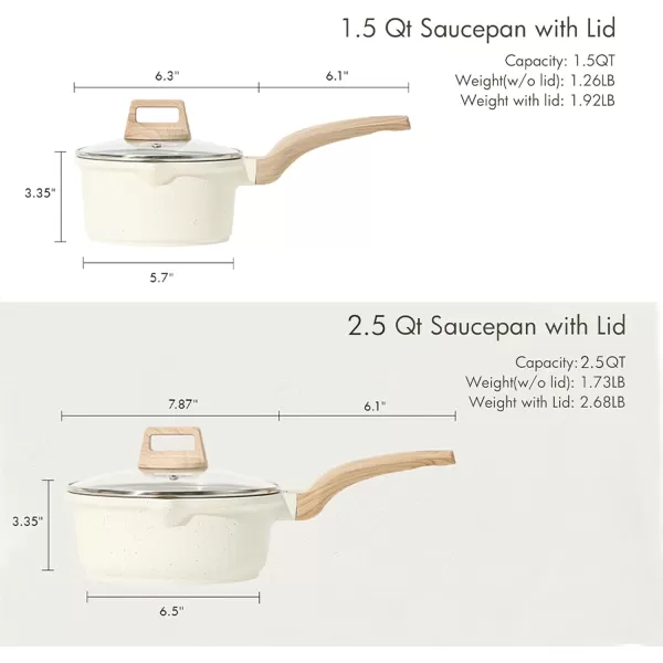 imageCAROTE 15Qt ampamp 25Qt Sauce Pan Set with Lid Nonstick Saucepan 4 Pcs Non Stick Sauce Pots Cooking Pot with Pour Spout Easy to Clean Small Kitchen Pots Induction Pot PFOA FREE White GraniteWhite Granite