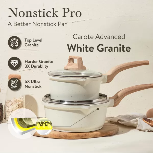imageCAROTE 15Qt ampamp 25Qt Sauce Pan Set with Lid Nonstick Saucepan 4 Pcs Non Stick Sauce Pots Cooking Pot with Pour Spout Easy to Clean Small Kitchen Pots Induction Pot PFOA FREE White GraniteWhite Granite