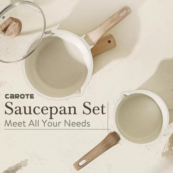 imageCAROTE 15Qt ampamp 25Qt Sauce Pan Set with Lid Nonstick Saucepan 4 Pcs Non Stick Sauce Pots Cooking Pot with Pour Spout Easy to Clean Small Kitchen Pots Induction Pot PFOA FREE White GraniteWhite Granite