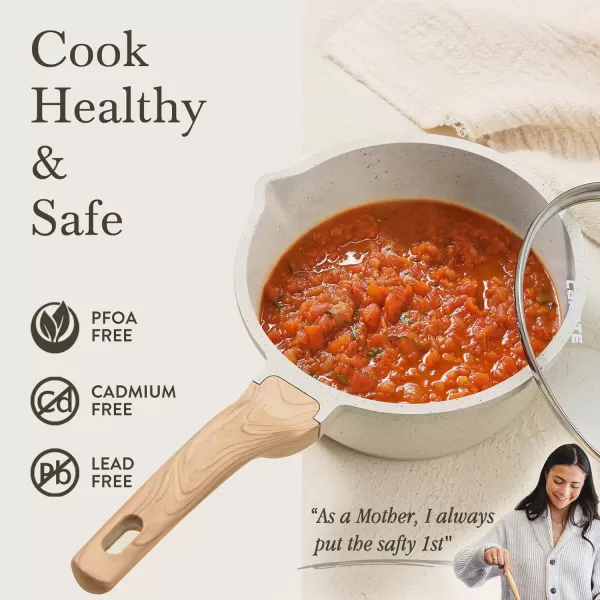 imageCAROTE 15Qt ampamp 25Qt Sauce Pan Set with Lid Nonstick Saucepan 4 Pcs Non Stick Sauce Pots Cooking Pot with Pour Spout Easy to Clean Small Kitchen Pots Induction Pot PFOA FREE White GraniteWhite Granite