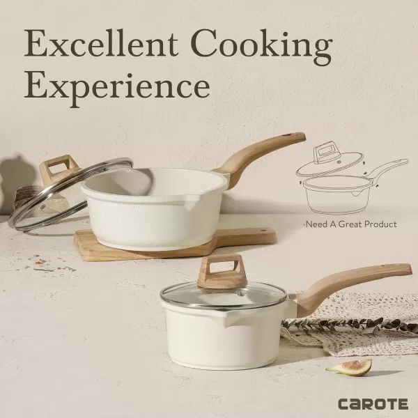 imageCAROTE 15Qt ampamp 25Qt Sauce Pan Set with Lid Nonstick Saucepan 4 Pcs Non Stick Sauce Pots Cooking Pot with Pour Spout Easy to Clean Small Kitchen Pots Induction Pot PFOA FREE White GraniteWhite Granite