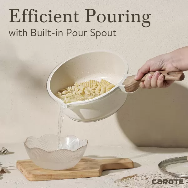 imageCAROTE 15Qt ampamp 25Qt Sauce Pan Set with Lid Nonstick Saucepan 4 Pcs Non Stick Sauce Pots Cooking Pot with Pour Spout Easy to Clean Small Kitchen Pots Induction Pot PFOA FREE White GraniteWhite Granite