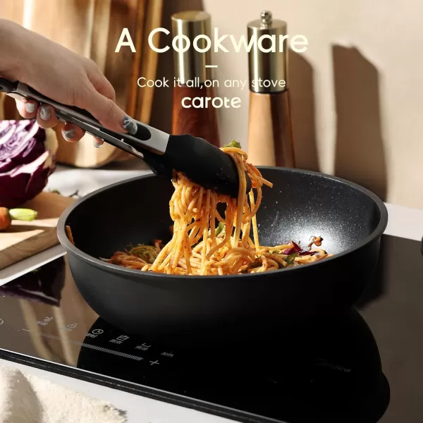 imageCAROTE 17pcs Pots and Pans Set Nonstick Cookware Set Detachable Handle Induction Kitchen Cookware Sets Non Stick with Removable Handle RV Cookware Set Oven Safe Jet BlackJet Black