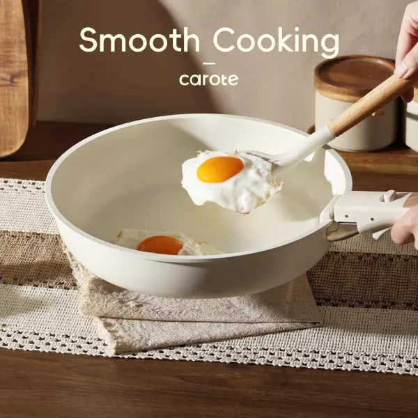 imageCAROTE 17pcs Pots and Pans Set Nonstick Cookware Set Detachable Handle Induction Kitchen Cookware Sets Non Stick with Removable Handle RV Cookware Set Oven Safe Jet BlackCream White