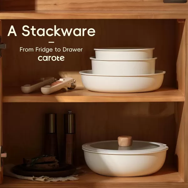 imageCAROTE 17pcs Pots and Pans Set Nonstick Cookware Set Detachable Handle Induction Kitchen Cookware Sets Non Stick with Removable Handle RV Cookware Set Oven Safe Jet BlackCream White